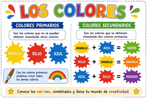 Póster Educativo Los Colores | Colores Primarios y Secundarios | Decoración 