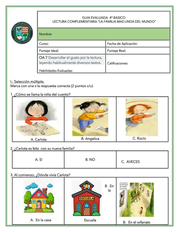 Evaluación adaptada la familia mas bonita del mundo