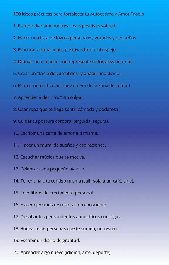 100 actividades prácticas para fortalecer Autoestima 