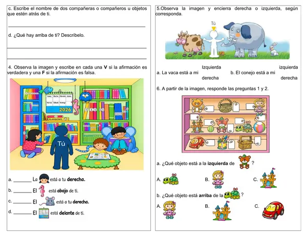Guía 1° básico "Ubicación espacial: Posición en relación sobre sí mismo"