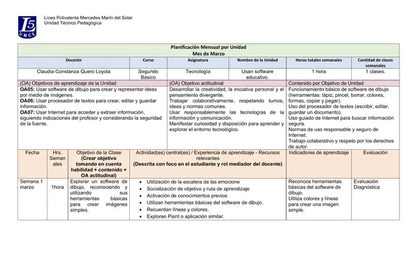 Planificación 2° Básico Tecnología Unidad 1