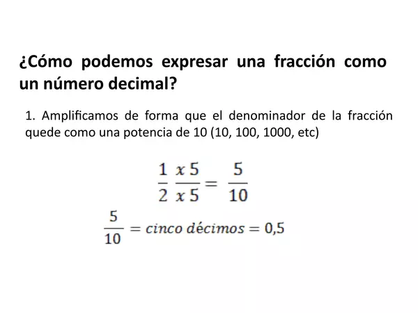 Presentacion de fraccion a Decimal y comparacion de Decimales