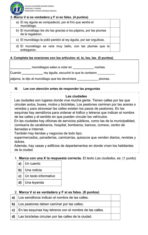 DIAGNÓSTICO LENGUAJE 3RO BÁSICO