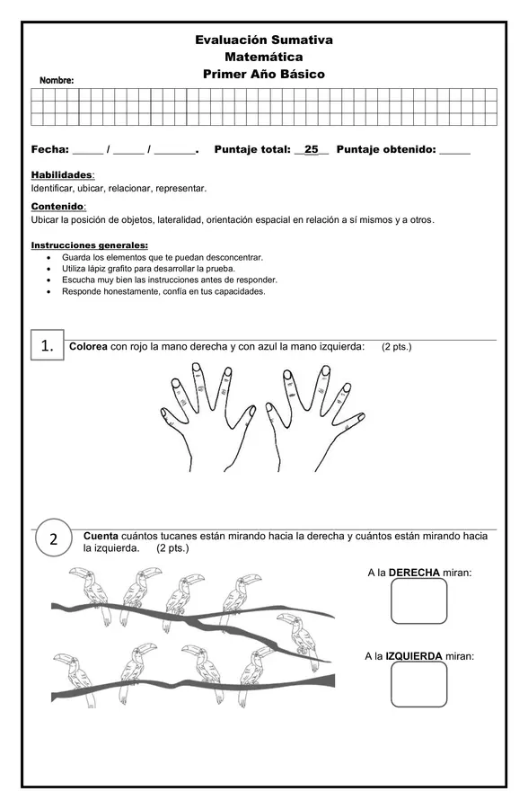Evaluación Orientación espacial 1° básico