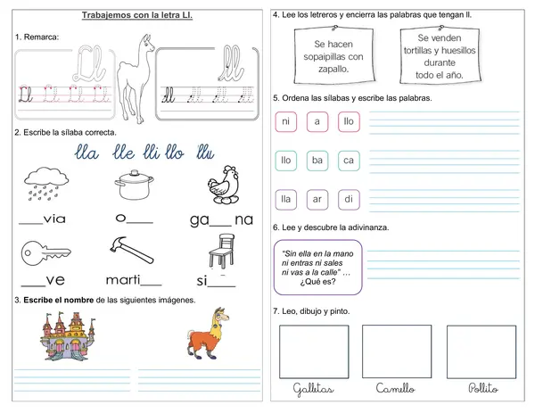 Guía 1° básico "Trabajemos con la Ll"