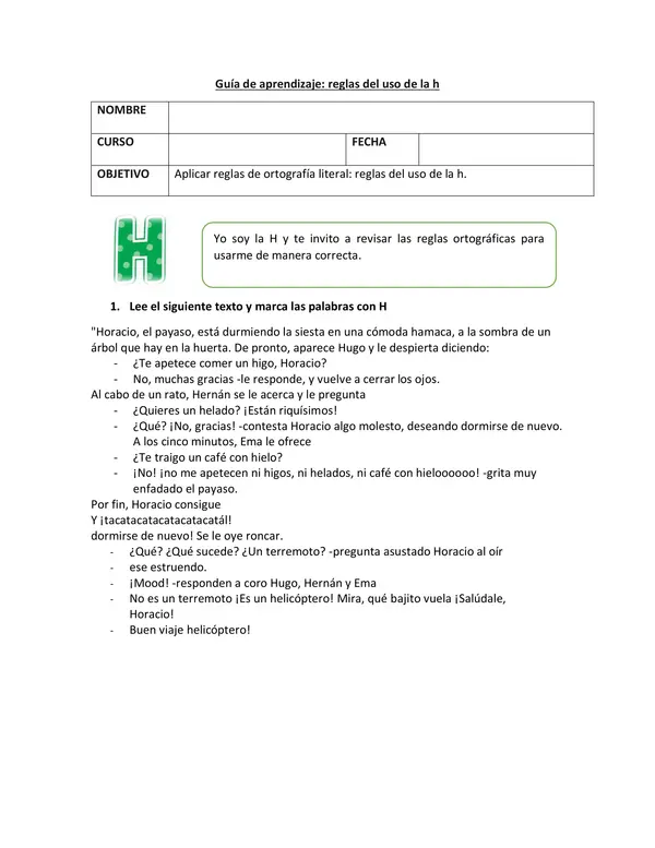 Aplicar reglas de ortografía literal – Uso de la h