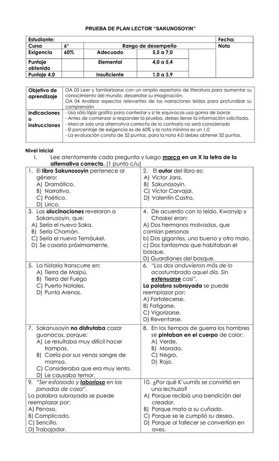 Prueba de lectura "Sakunosoyin"