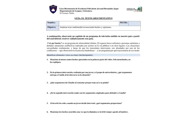 ¿Y tú qué harías? Texto argumentativo.