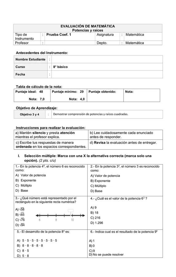 Prueba Potencias y raíces