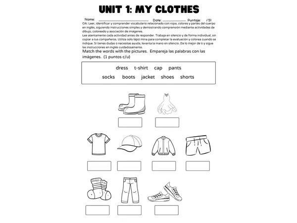 Prueba Unidad 1: My Clothes