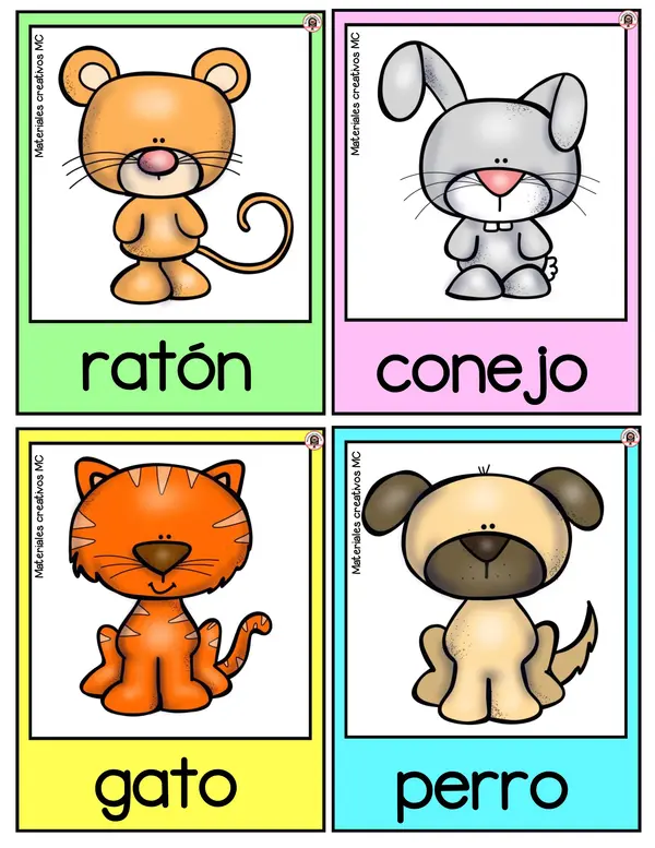 Tarjetas de los animales de la granja. 