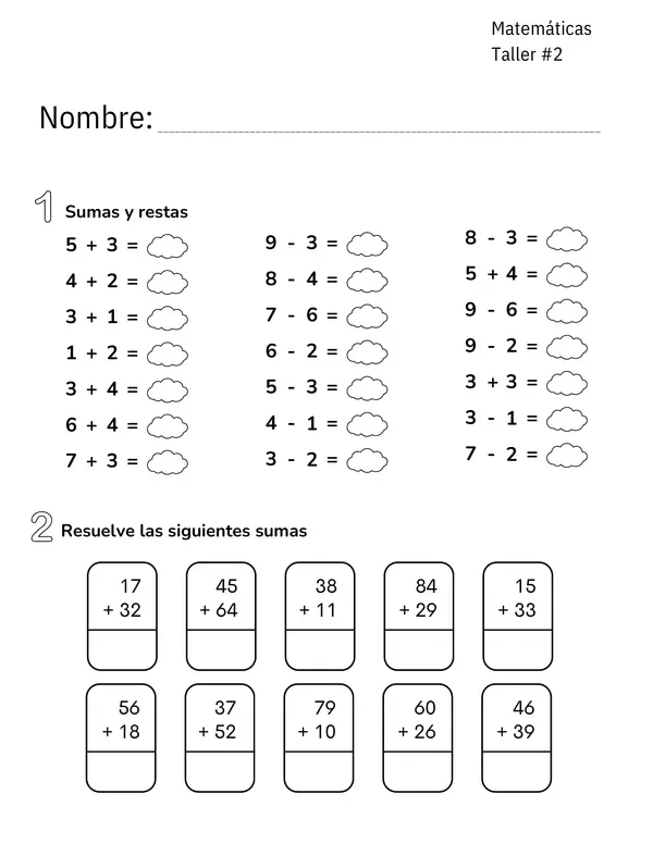 Taller #2 de Matemáticas – Grado Primero