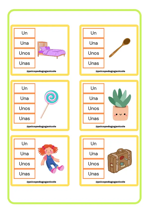 Tarjetas con Artículos Indefinidos