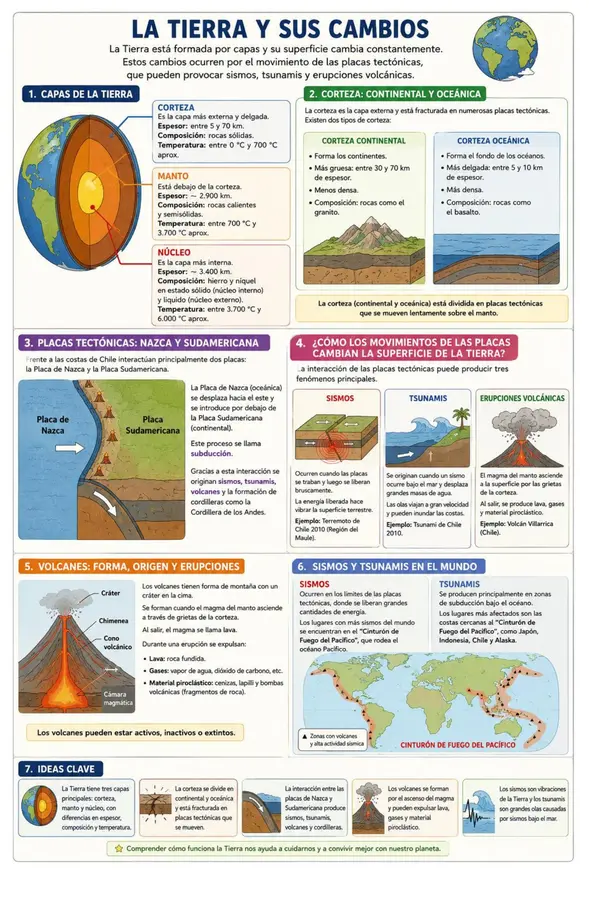 guía ciencias 4° básico - cambios en la superficie de la tierra, placas tectónicas, volcanes, etc