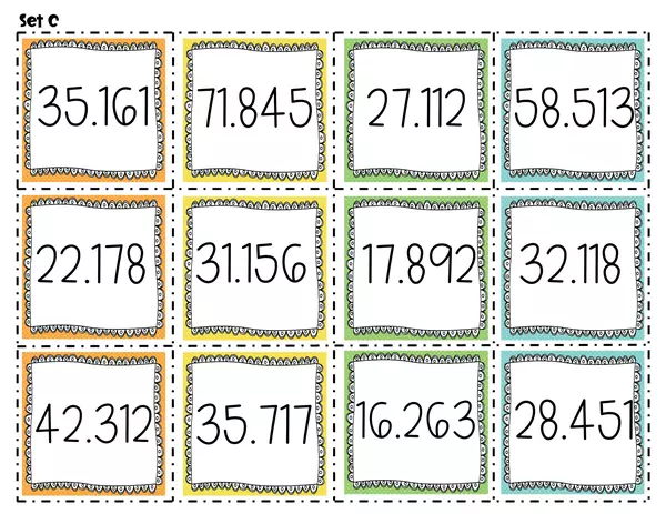 Ordenar decimales hasta las milésimas Set de números 