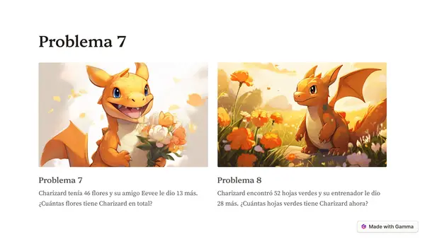 20 problemas de sumas de 2 dígitos con Charizard