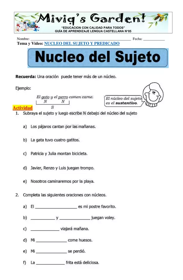 Núcleo del Sujeto y Predicado