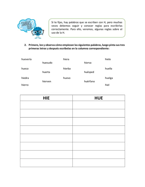 Aplicar reglas de ortografía literal – Uso de la h