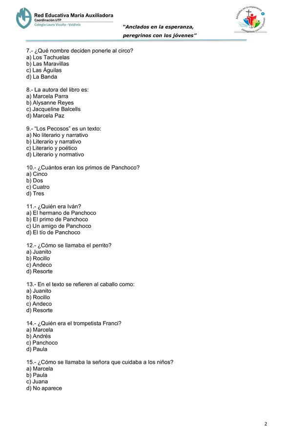 Evaluación Plan Lector "Los Pecosos"