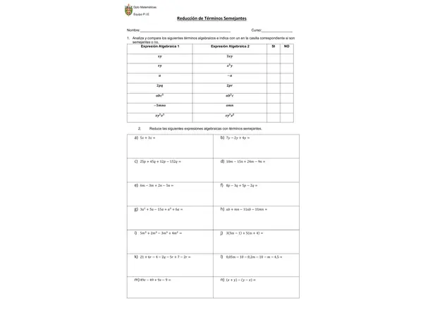 Algebra: "Reducciòn de tèrminos semejantes"