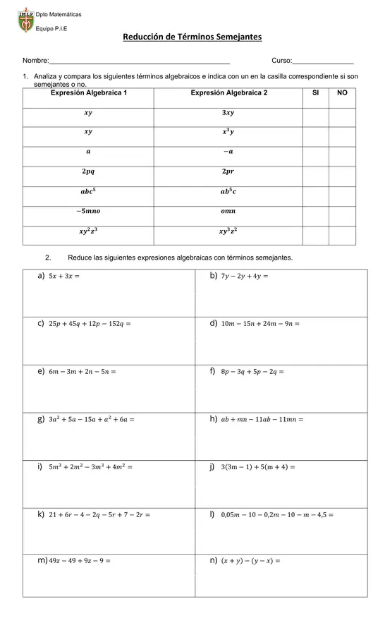 Algebra: "Reducciòn de tèrminos semejantes"