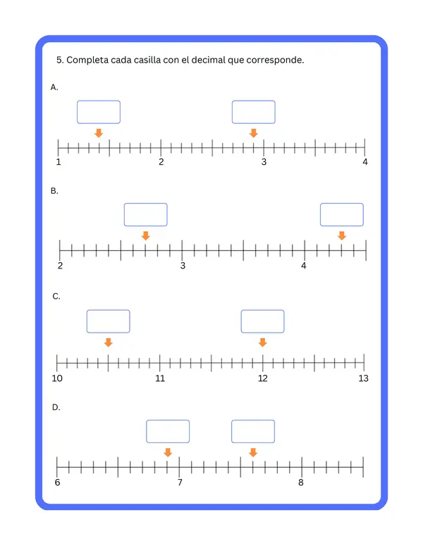 4° básico - Fichas de trabajo "Decimales"