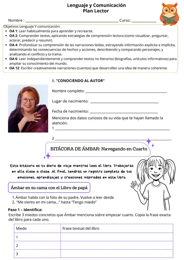  Ficha "Ámbar en cuarto" – Plan Lector 