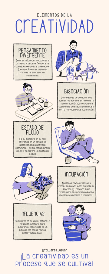 Infografía del proceso de escritura: Elementos de la creatividad 