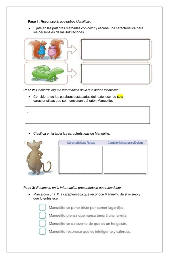 Características Físicas y psicológicas de personajes.