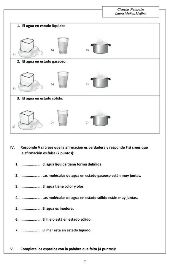 Evaluación Ciencias, características del agua