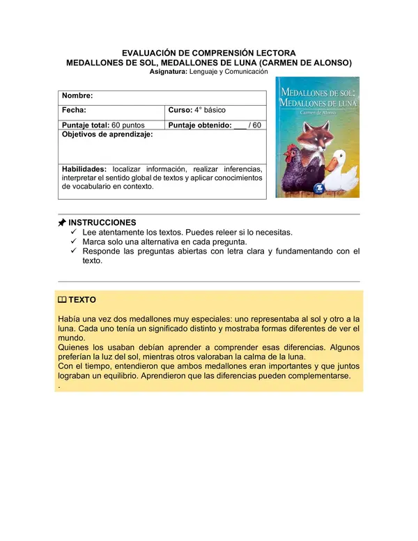 Prueba del libro "Medallones de sol, medallones de luna" (Carmen de Alonso)