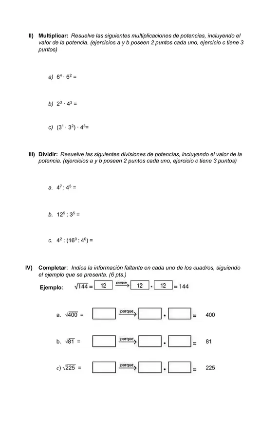 Prueba Potencias y raíces