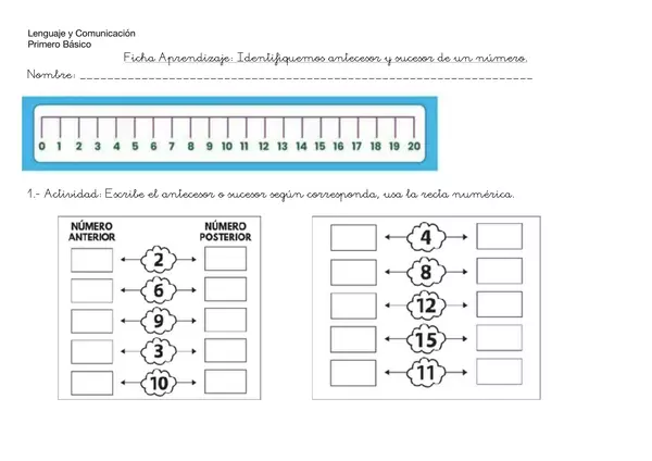 Ficha Antecesor y sucesor de números del 0 al 20