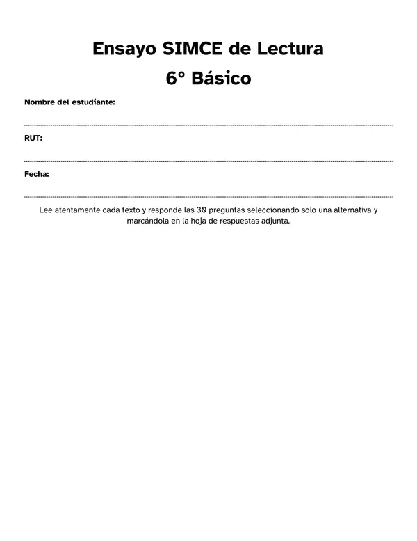 Ensayo SIMCE 1 6° año Lenguaje y Comunicación