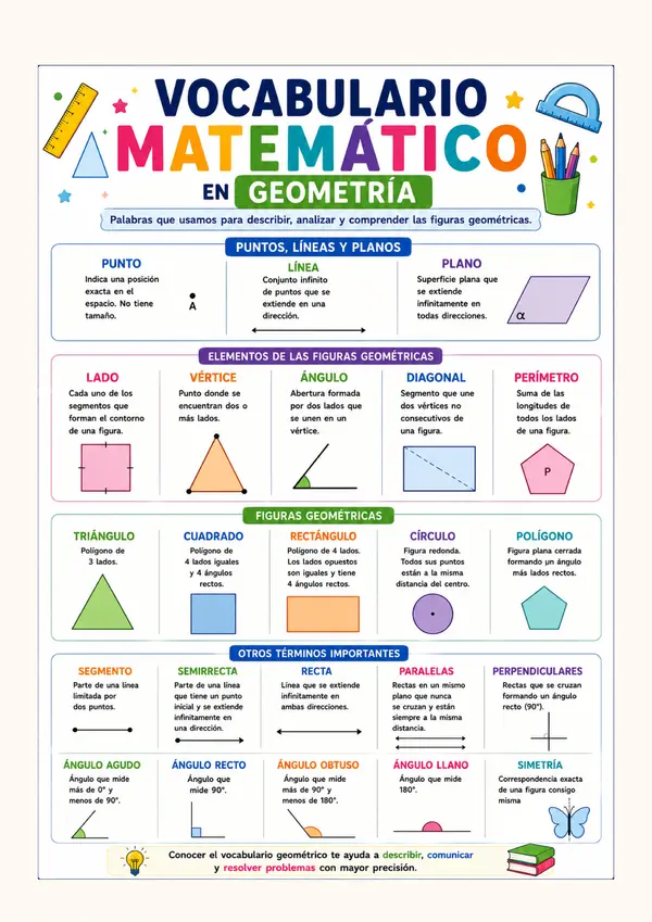 Vocabulario Matemático en Geometría | Póster Educativo de Geometría | Cartel Imprimible Primaria