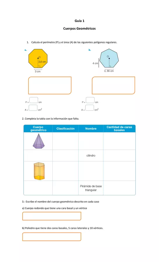 Guía Cuerpos Geométricos , MATEMATICAS,OCTAVO BASICO, UNIDAD 3