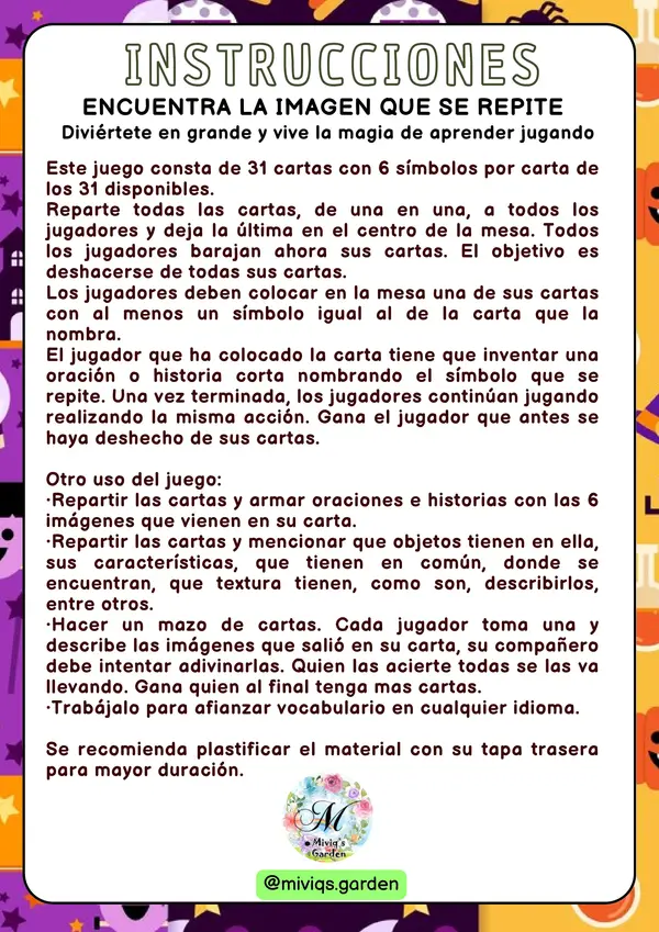 Juego de cartas Halloween (Dobble Spot It Game)