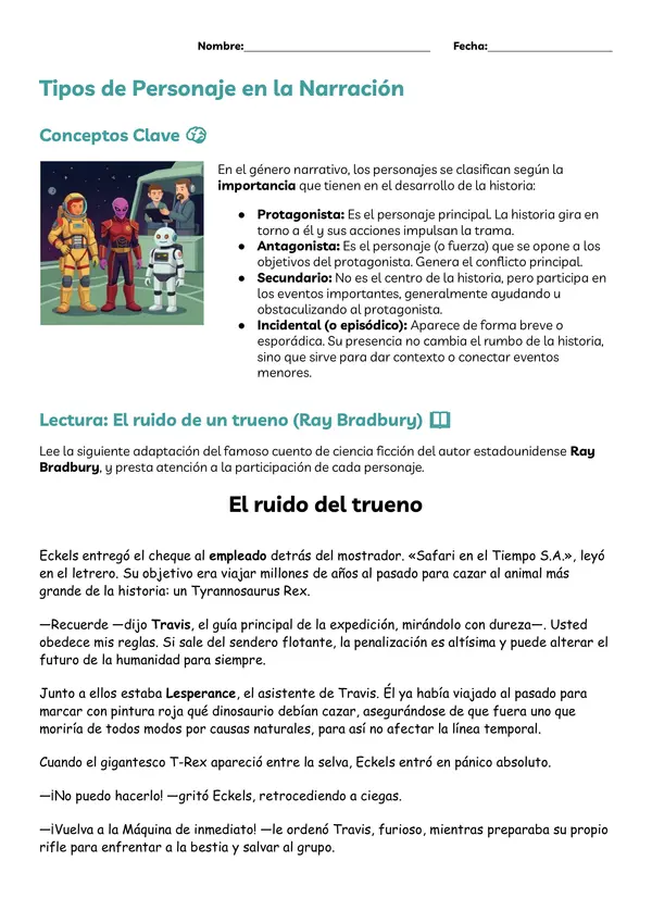 Guía tipos de personajes SIMCE 8°