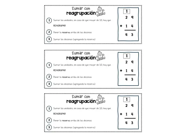 Pasos para sumar con reagrupación