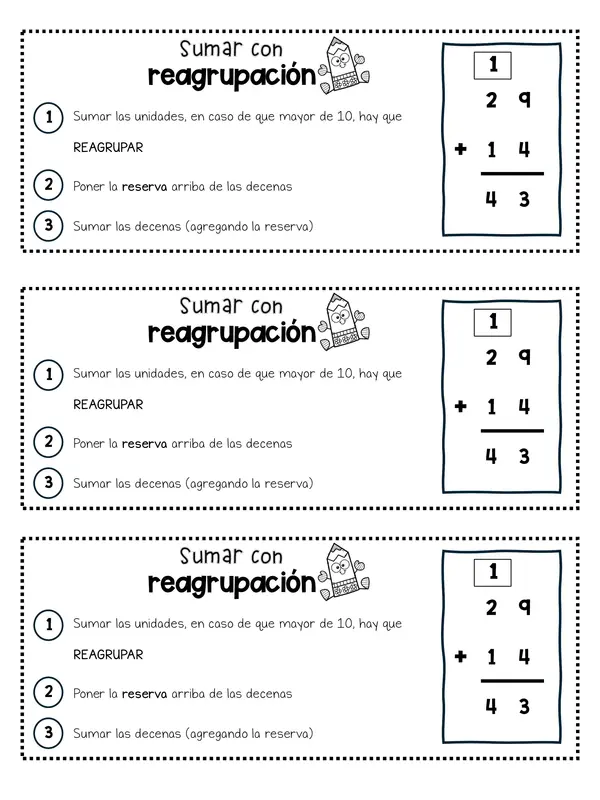 Pasos para sumar con reagrupación