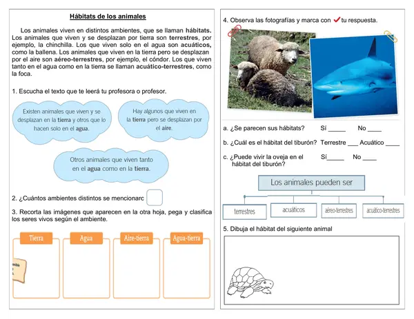 Guía de ciencias 1° "Hábitats de los seres vivos"
