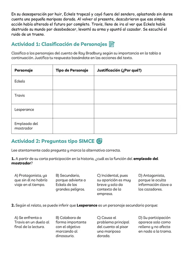 Guía tipos de personajes SIMCE 8°