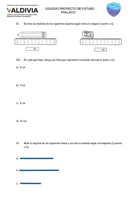 Evaluación matemática: medidas de longitud