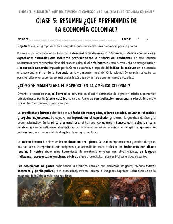 8° Resumen: Arte barroco, monopolio comercial, esclavitud y hacienda 