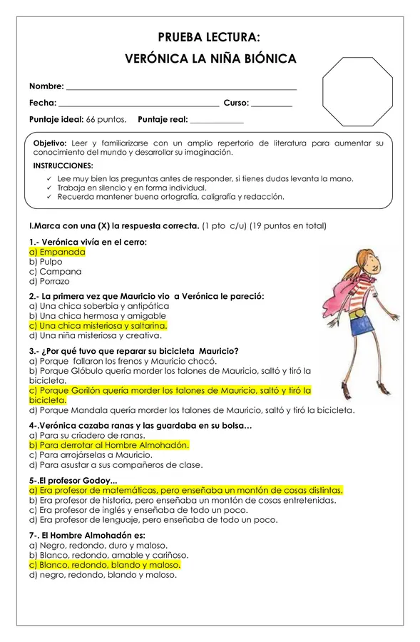 Prueba Lectura Verónica la niña biónica