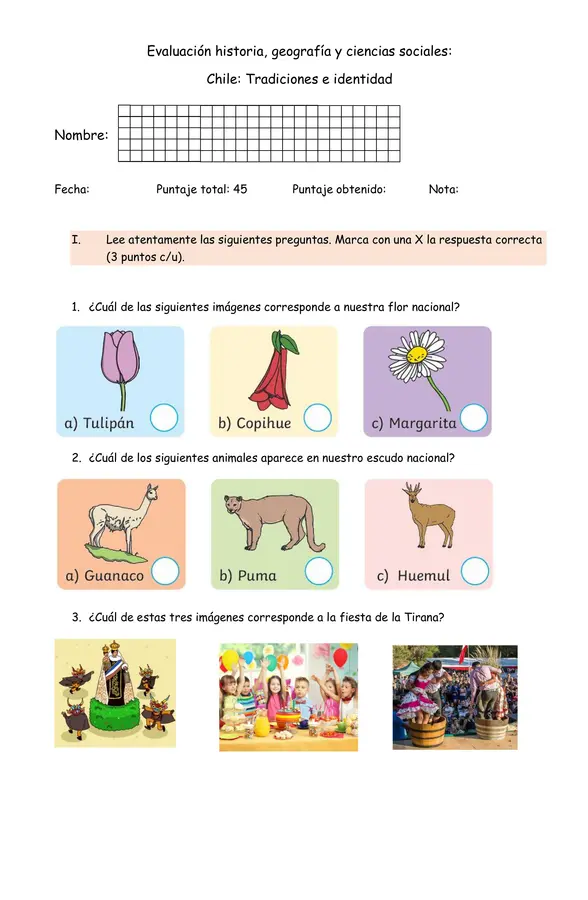 Evaluación historia: tradiciones e identidad