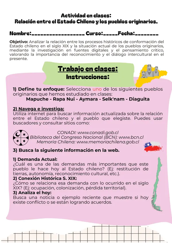 Ficha: Relaciones de conflicto y convivencia entre el Estado chileno y los pueblos originarios.