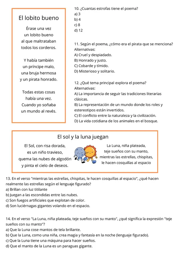 Comprensión Lectora 5: Poemas