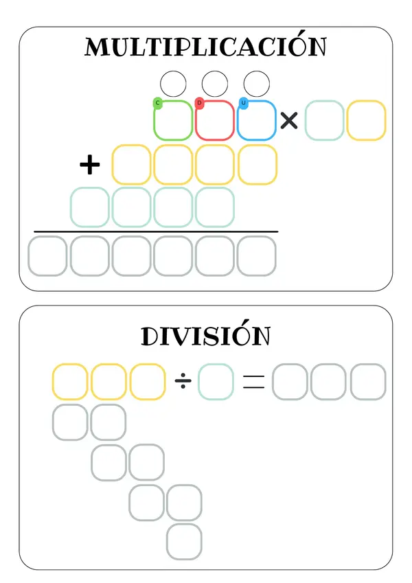 Plantilla Suma, Resta, Multiplicación y División