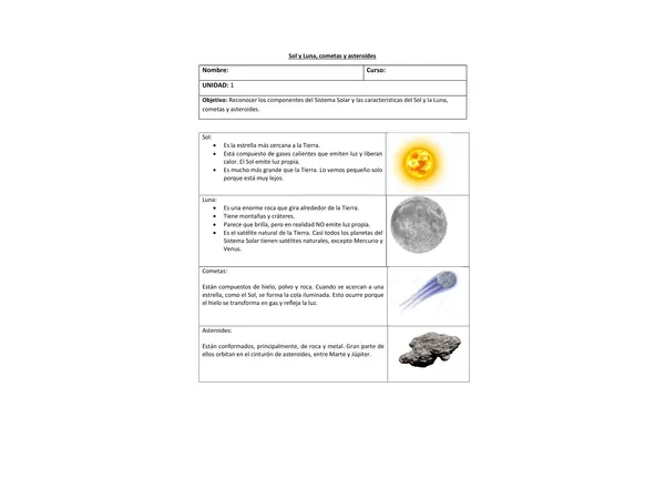 Sol, luna, cometas y asteroides